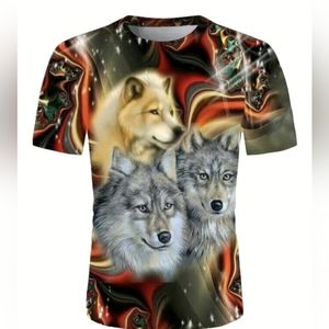 Wolf T-Shirt NWT Wolves All Over 3D Printed Colorful Native American Spirit